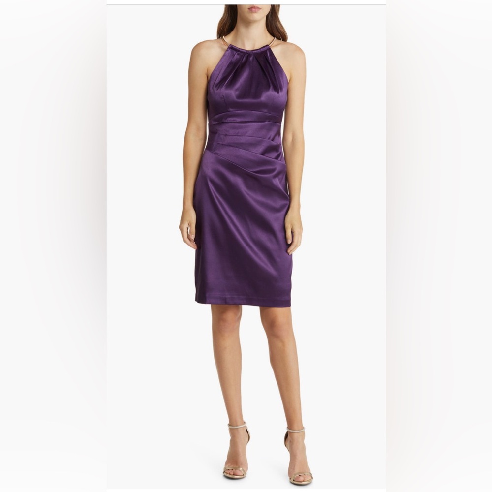 Eliza J Chain Strap Pleated Stain Cocktail Dress, Size 8, $158